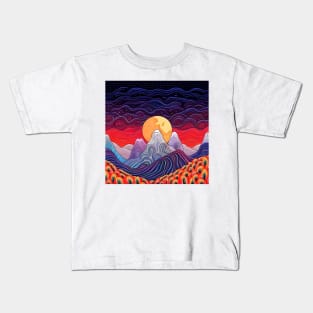 Psychedelic Magical Mountains and Moon Illustration Kids T-Shirt